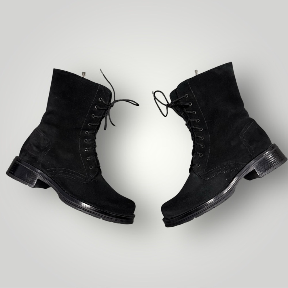 La CANADIENNE Carolina Suede lace-up mid-calf boot Sz 7.5 Black